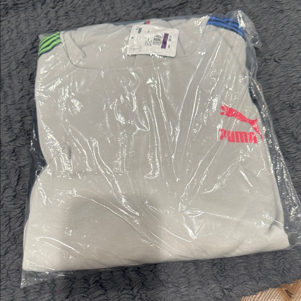 Puma Light Gray Sweatshirt with Vibrant Pink Logo